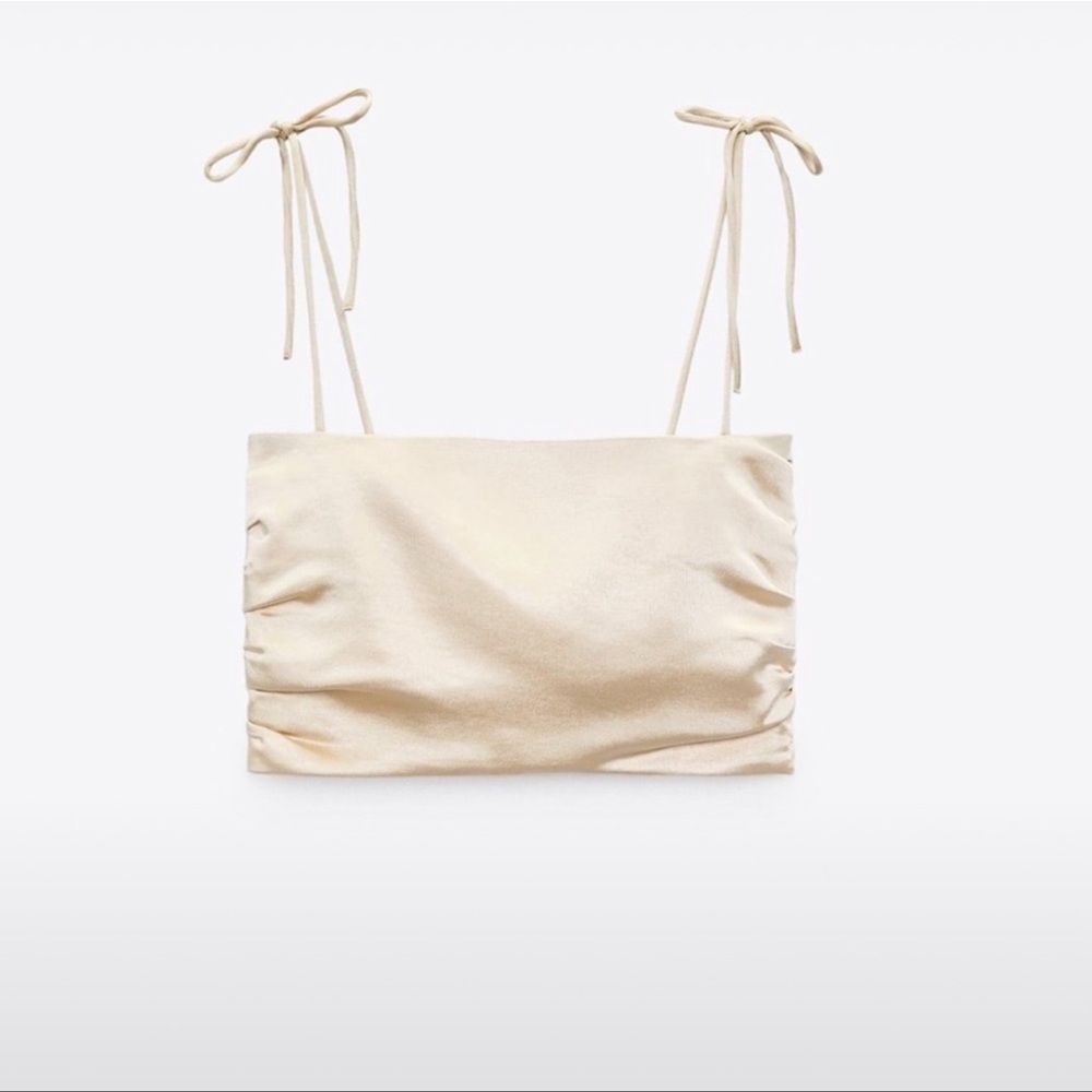 Zara Satin Crop Top With Tie Shoulders